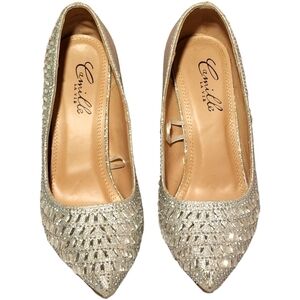 CAMILLE Rhinestone & Silver 4 inch Heel Night Out On The Town Heels Size: 6.5